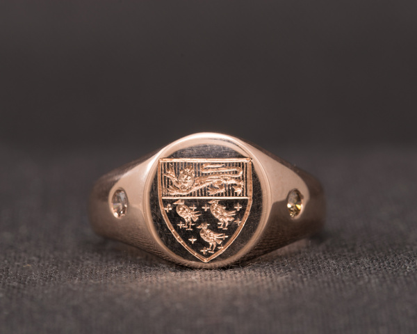 Canterbury Crest, Diamond & Rose Gold Signet Ring - Ortwin Thyssen ...